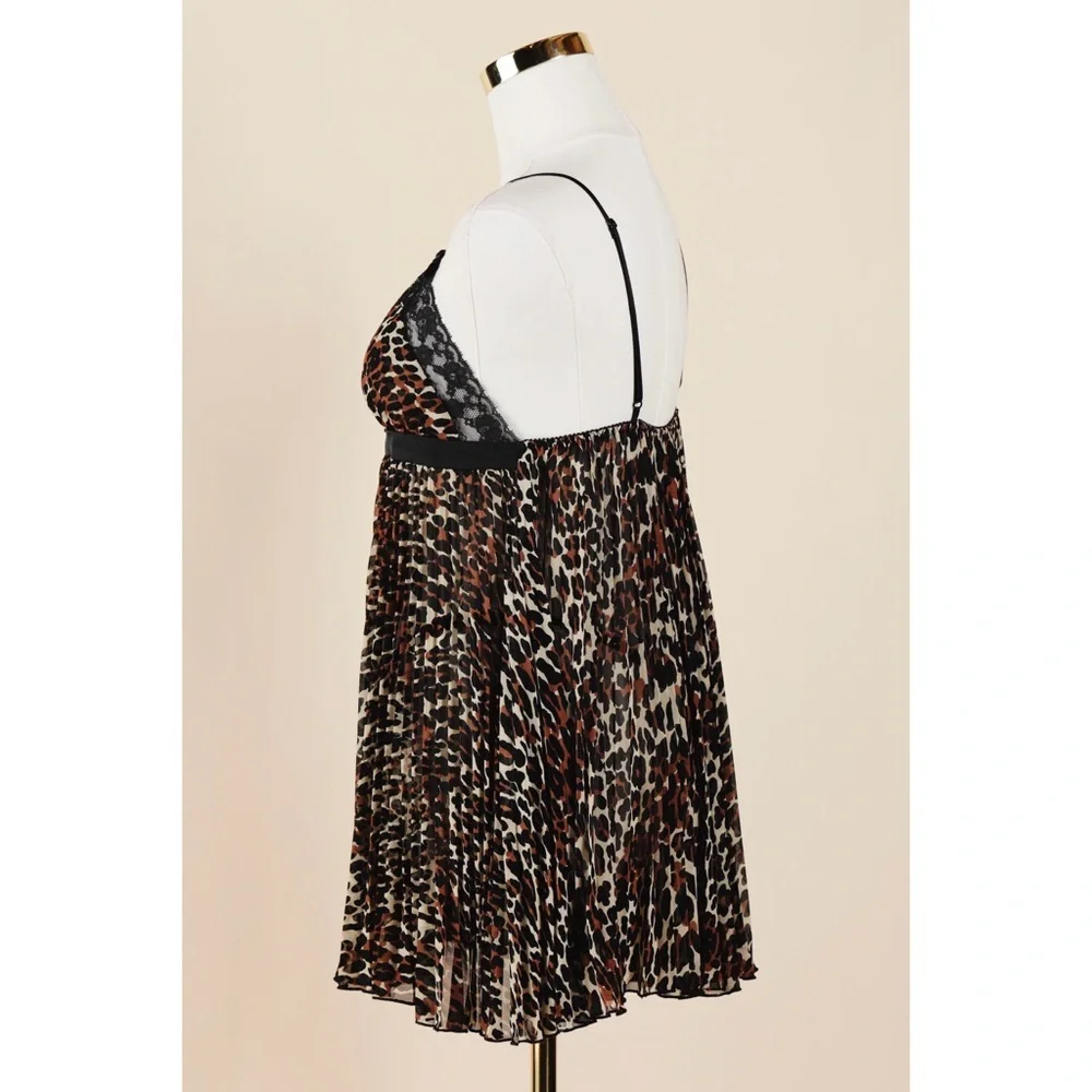 Sz M Betsey Johnson Intimates Black Lace Leopard Print Baby Doll Slip Set GUC - Picture 3 of 7